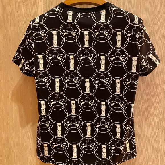 HERMES BLACK WHITE STRAIGHT T-SHIRT IN COTTON SIGNATURE PRINT SIZE 36 - Picture 9 of 13